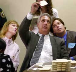 Reviewing election ballots on November 11, 2000