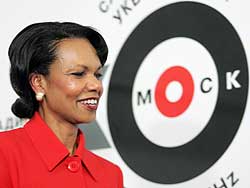 Secretary of State Condoleezza Rice arrives at Ekho Moskvy radio station